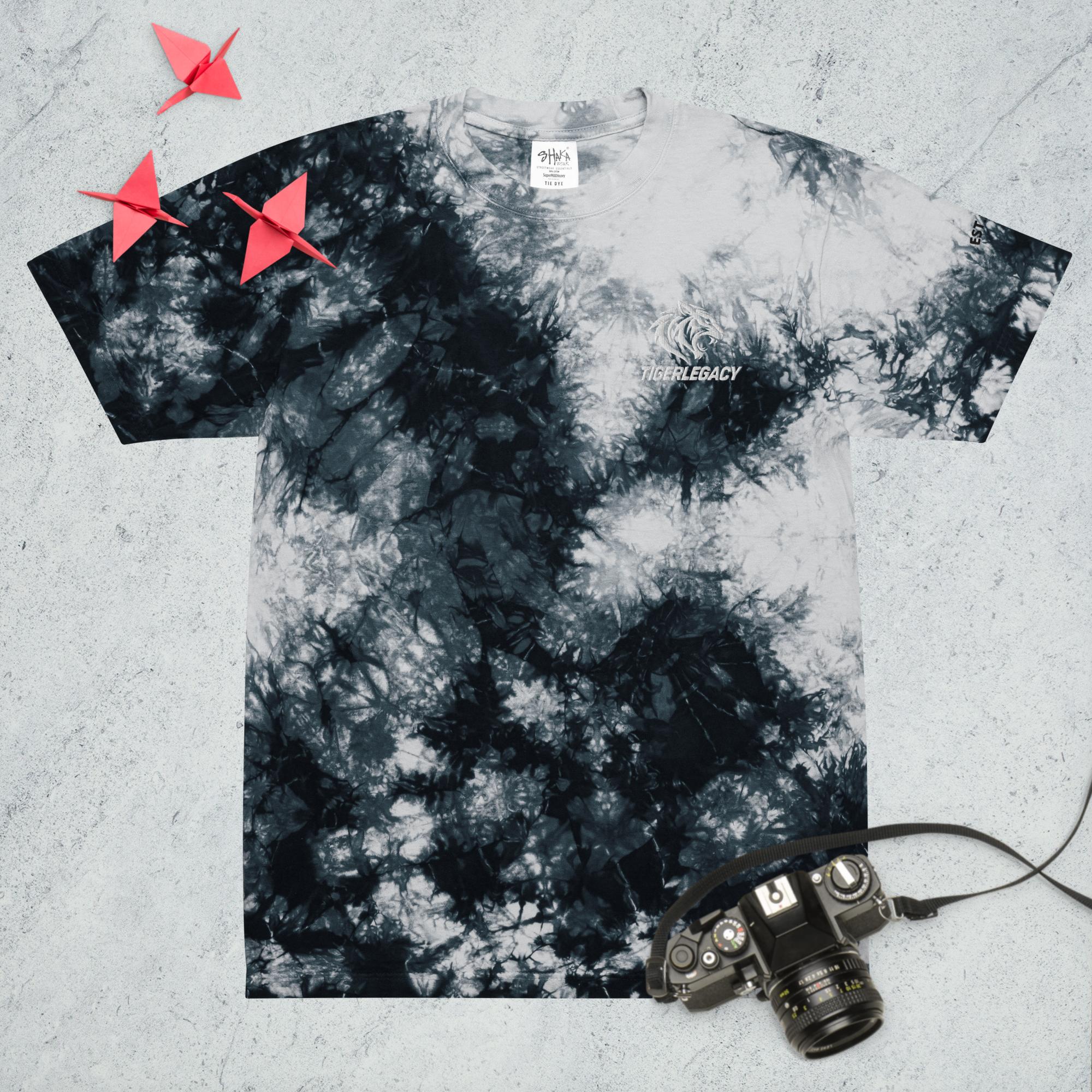 TigerLegacy oversized tie-dye tee, Black/White colorway, front