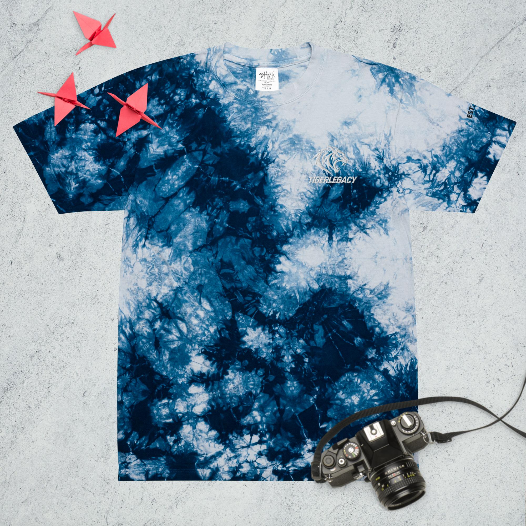 Tigerlegacy Oversized Tie-Dye Tee — Navy/White colorway, front view